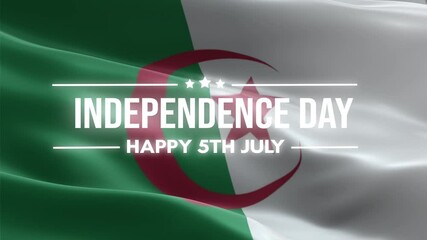 Algeria Independence Day, Happy July 5 Lettering text animation, waving flag background, fireworks