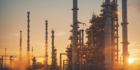 Industrial plant with tall structures and pipes, resembling oil
