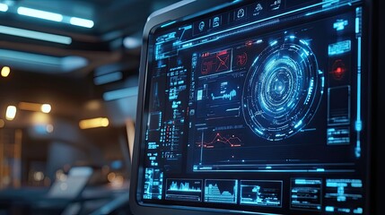 Fototapeta premium Futuristic Interface with Blue and Red HUD Elements