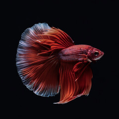 Fototapeta premium charming and elegant red betta fish isolated on dark black background