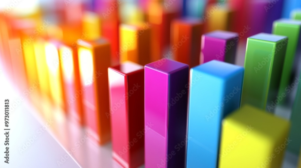 Aufkleber a colorful 3d bar graph on a clean white background, with bars of different heights representing fin