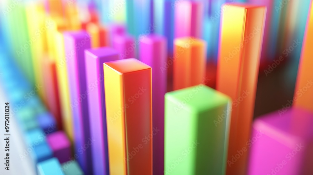 Aufkleber a colorful 3d bar graph on a clean white background, with bars of different heights representing fin