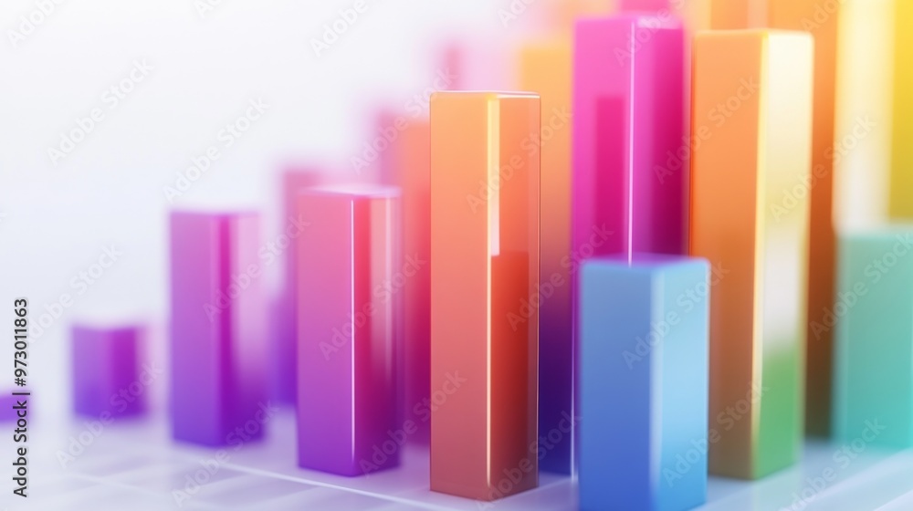 Aufkleber a colorful 3d bar graph on a clean white background, with bars of different heights representing fin