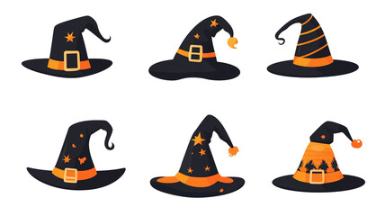 Halloween wizard hats PNG sheet with decorative elements vector illustration 