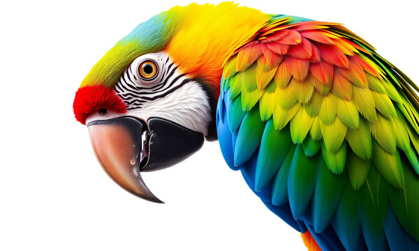 close up colorful parrot isolated on transparent background  