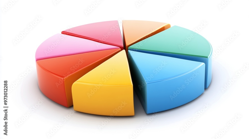 Poster a colorful 3d pie chart with multiple segments, each section raised slightly to emphasize data distr