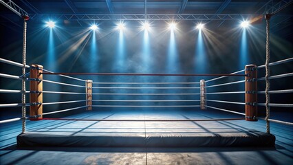 A close-up shot of a boxing ring with ropes and floor mat, boxing, ring, sport, arena, competition, fighting, matchup