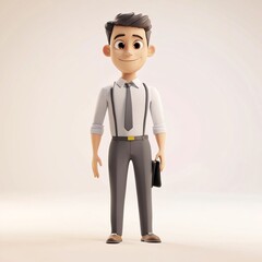 A smiling businessman in a suit and tie, holding a briefcase, depicted in a cartoonish vector illustration