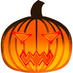 Orange Light Pimpkin Glowing Devil Face Halloween Illustration
