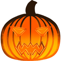 Orange Light Pimpkin Glowing Scary Face Halloween Illustration