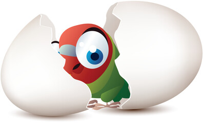 Illustration of a Baby Bird Hatching from an Egg, Baby bird, hatching, egg, newborn, cute, fluffy, feathers, beak, nest, wildlife, nature, animal, small, adorable, chirping, fragile, 