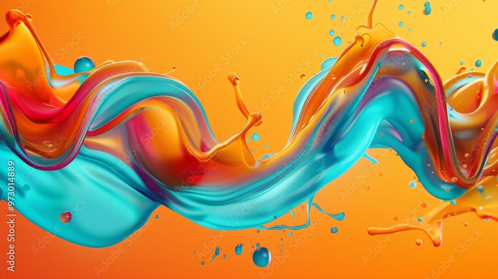 Poster design a side view setting with dynamic and colorful liquid abstract elements, evoking a sense of en