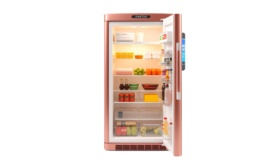 Modern red fridge  isolated on transparent background