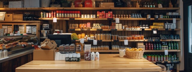 Artisanal shop interior with shelves stocked with various products