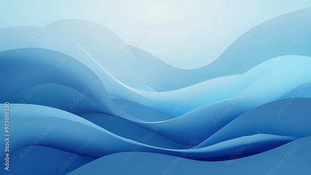Poster smooth blue gradient background features soft waves, creating a serene and modern aesthetic. ideal f