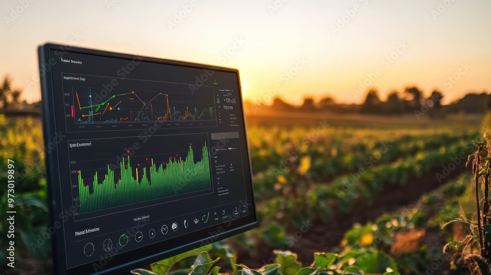 Leinwandbilder a centralized farm management system on a computer screen showing analytics from various data points