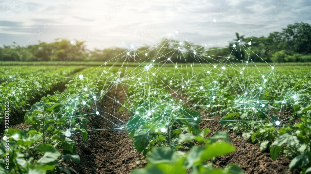 Aufkleber a field equipped with sensor technology that provides real-time data on soil moisture and nutrients,