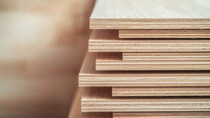 Detailed image of the layering process in plywood production, wood veneers being aligned and bonded plywood industry, layering