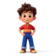 A cheerful cartoon boy with a toy and a big smile