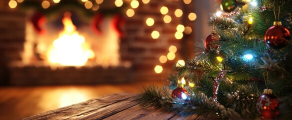 The Christmas Tree by Fireplace