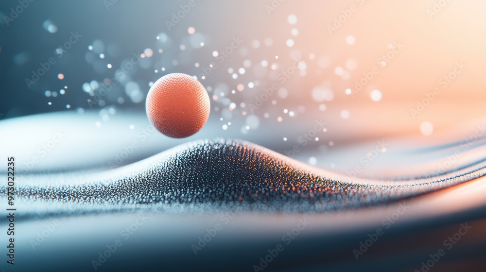 Poster a visual representation of a particle behaving as both a wave and a particle, showcasing the concept