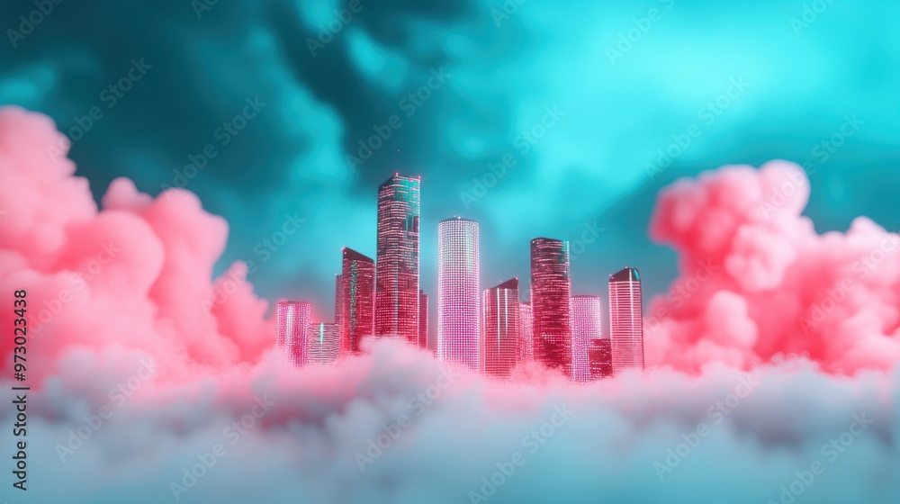 Poster a futuristic city where architecture merges with technology, creating luminous, surreal structures.
