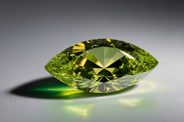 Fototapeta premium An eye-catching green gemstone with a unique cut, reflecting light beautifully, ideal for elegant jewelry and design projects.