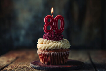 cupcake with candles on it that says 80