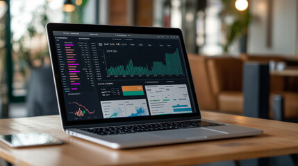 A laptop displaying a dashboard with data on viral content performance and reach