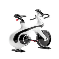 Modern white exercise bike with sleek design, perfect for home workouts and fitness enthusiasts. High-tech indoor cycling equipment., transparent background