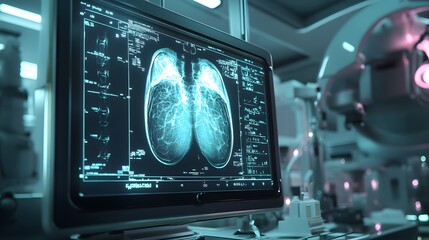 Mammogram illustration, Breast cancer prevention.