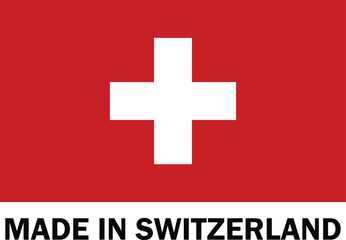 Made in Switzerland, Make in Switzerland, Manufacture sign, product icon, Make in Switzerland icon, Made in Switzerland with Flag, Made is swiss