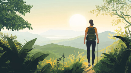 Fototapeta premium A nature hike with a person enjoying the fresh air and scenery, highlighting the importance of physical well-being