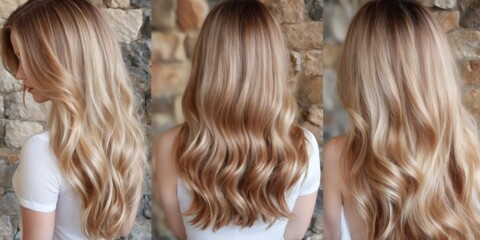 Fototapeta premium Collage of Woman's Hair: Blonde Waves, Brunette Highlights, and