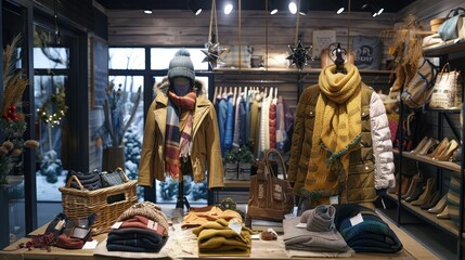 Fototapeta premium Winter Clothes Display in a Rustic Boutique