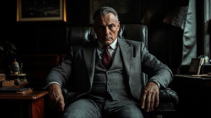 Fototapeta premium Confident man in luxury vintage style interior. Godfather