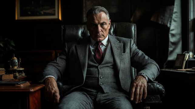 Confident man in luxury vintage style interior. Godfather