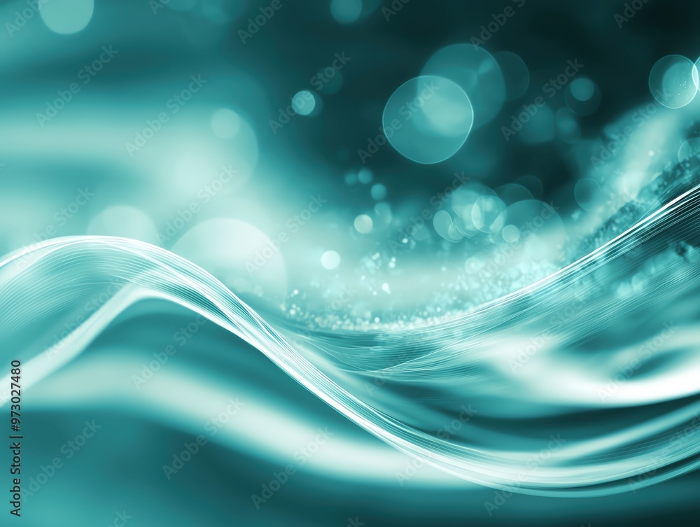 Poster elegant abstract wave background featuring soft, flowing lines and serene blue tones with shimmering