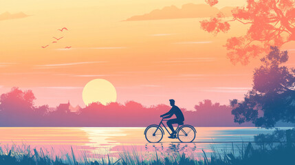 Obraz premium A person enjoying a leisurely bike ride after a day of work, symbolizing work-life harmony