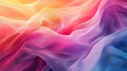 Fototapeta premium Translucent layers of fabric create mesmerizing cascade of colors, blending warm hues of orange and pink with cool tones of blue and purple. soft, flowing texture evokes sense of tranquility and beaut