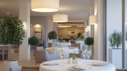 interior design of the luxury restaurant with minimal clean and sleek style 