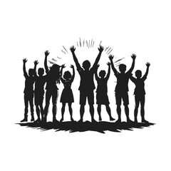 Fototapeta premium People Silhouettes. Silhouette of a Group of people with their hands raised at sunset or sunrise.