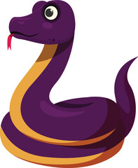 Funny purple cartoon snake with big eyes sticking out its tongue
