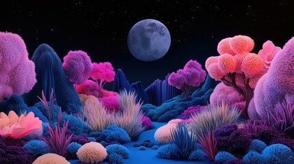 A psychedelic landscape where nature and technology intertwine, creating a vibrant and surreal display of neon colors.
