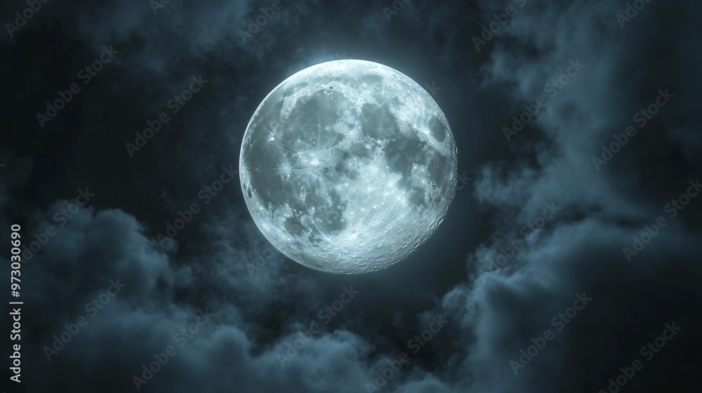 Wall mural full moon shining on cloudy night sky background.