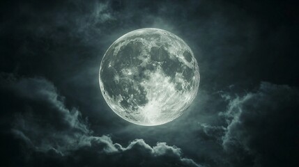 Full moon shining on cloudy Night sky background.