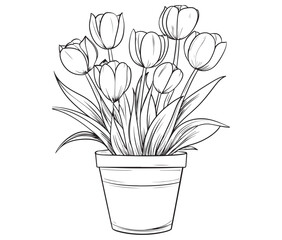 Coloring book worksheet for kids bouquet of flowers in vase