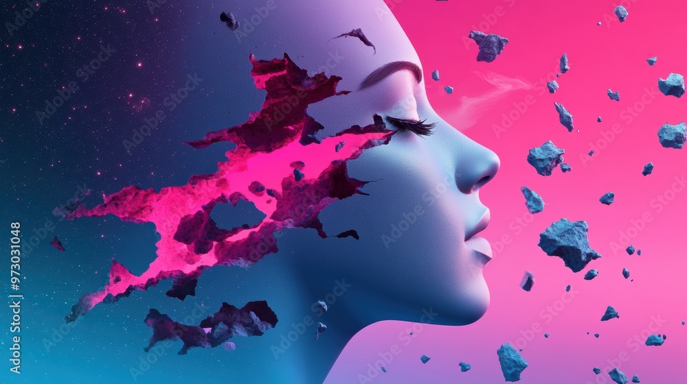 Poster a digital artwork created using a neon color palette, highlighting the expressive power of color in 