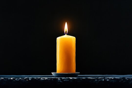 A single lit candle in a dark room, watercolor reflections of quiet grief