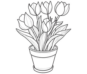 Coloring book worksheet for kids bouquet of flowers in vase